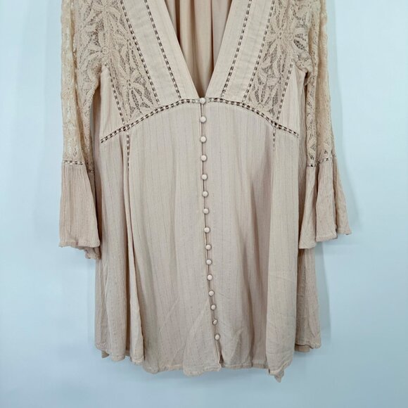 Chelsea & Violet Boho Lace Button-Front Dress Beige crinkle size medium womens - Picture 6 of 9